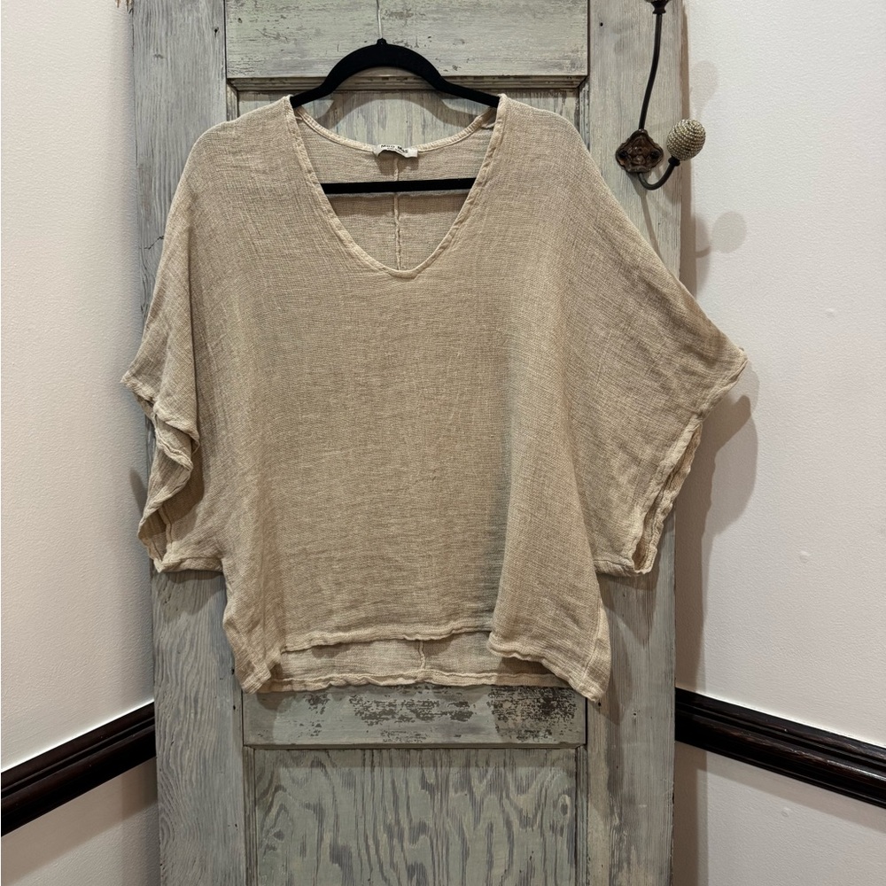 Meo Meli cotton linen Tan Boxy Dolman Sleeve Top Medium
